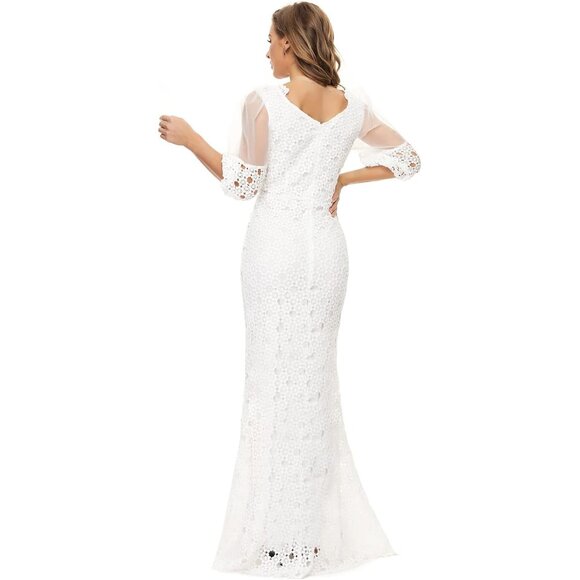 Plus Size Formal Maxi Dress Polyester Mermaid Evening Gown with Lace - Picture 8 of 8